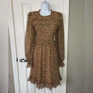 RP Rachel Parcell Leopard Print Dress Puff Sleeve Smocked Top Size Small mini